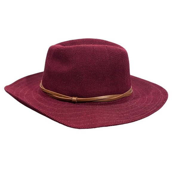 By Anthropologie Cusco ranch hat wine red O/S Polyester Blend Brown Band - Picture 1 of 9